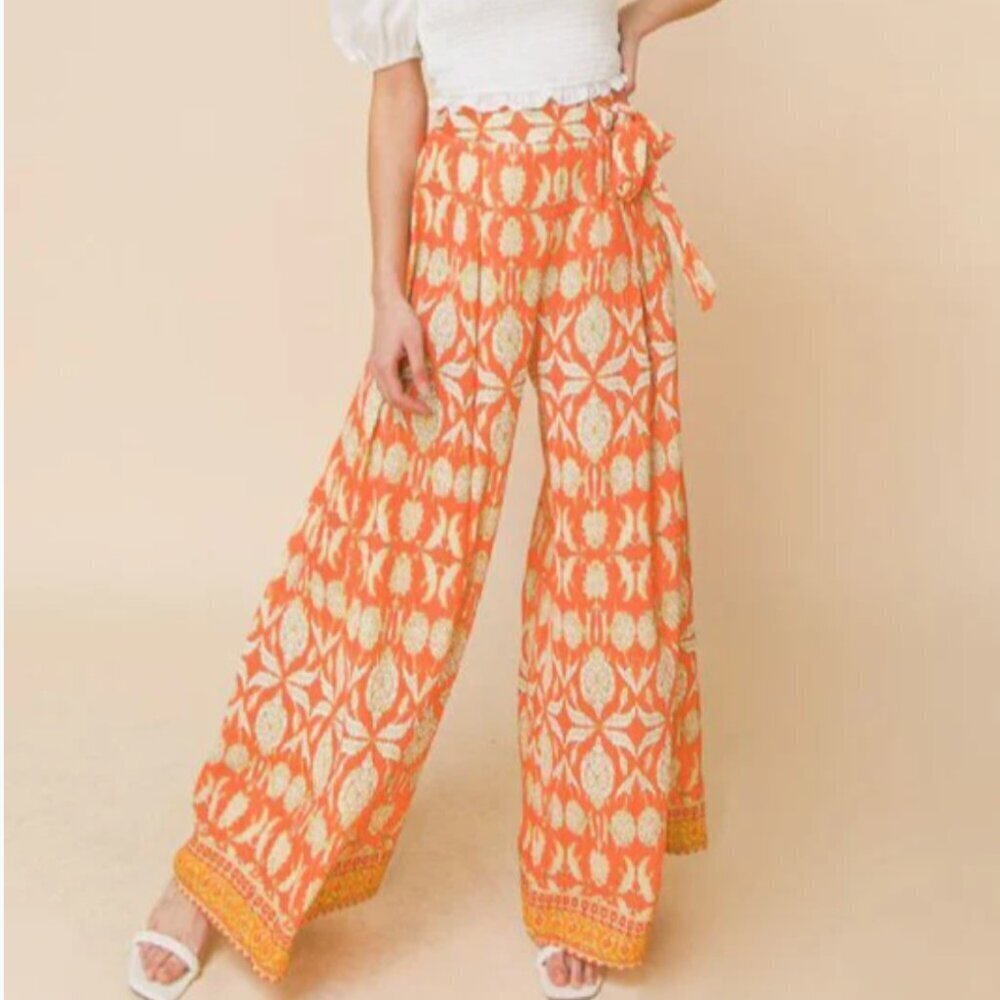 Flying Tomato Orange and Cream Wide Leg Pants